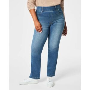 Spanx Pull On Straight Jeans Blue Stretch Large Petite 10/12 High Rise Ankle